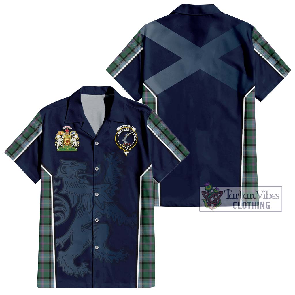 Tartan Vibes Clothing Alexander of Menstry Hunting Tartan Short Sleeve Button Shirt with Family Crest and Lion Rampant Vibes Sport Style