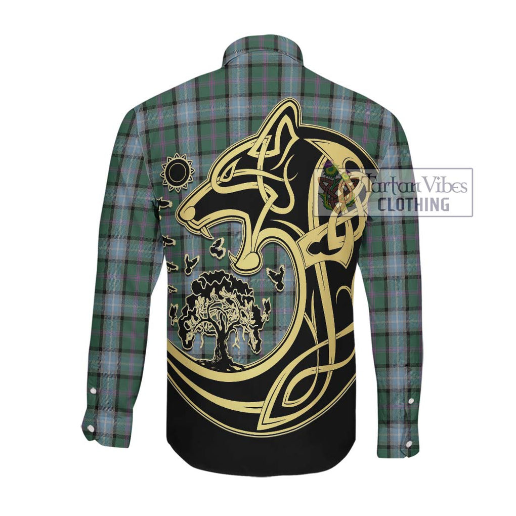 Alexander of Menstry Hunting Tartan Long Sleeve Button Shirt with Family Crest Celtic Wolf Style Men's Shirt - Tartan Vibes Clothing