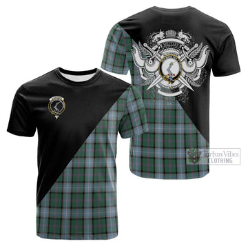 Alexander of Menstry Hunting Tartan Cotton T-shirt with Family Crest and Military Logo Style