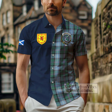 Alexander of Menstry Hunting Tartan Short Sleeve Button Shirt with Scottish Lion Royal Arm Half Style