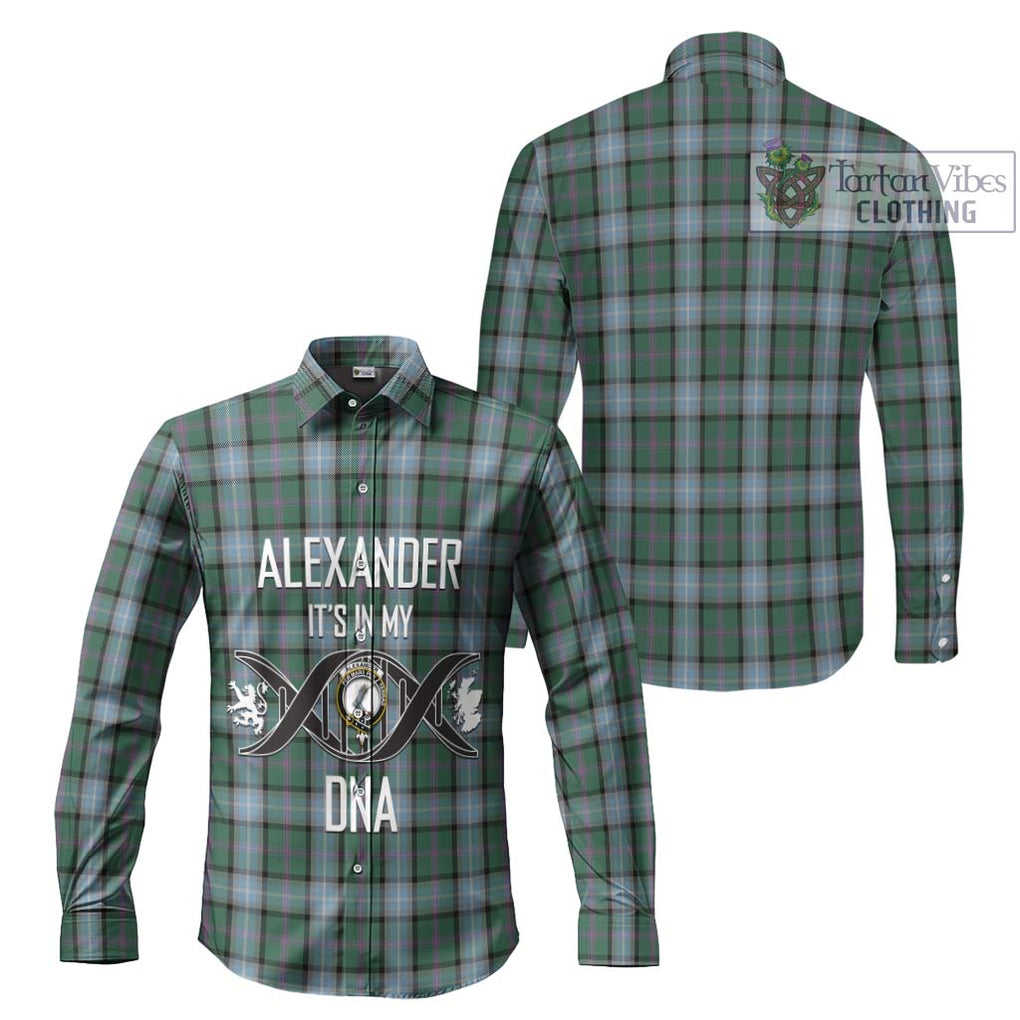 Alexander of Menstry Hunting Tartan Long Sleeve Button Shirt with Family Crest DNA In Me Style Men's Shirt - Tartanvibesclothing Shop