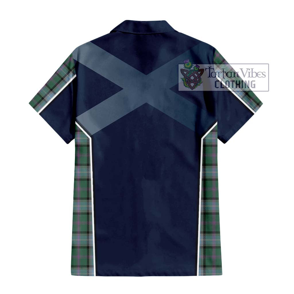 Tartan Vibes Clothing Alexander of Menstry Hunting Tartan Short Sleeve Button Shirt with Family Crest and Lion Rampant Vibes Sport Style