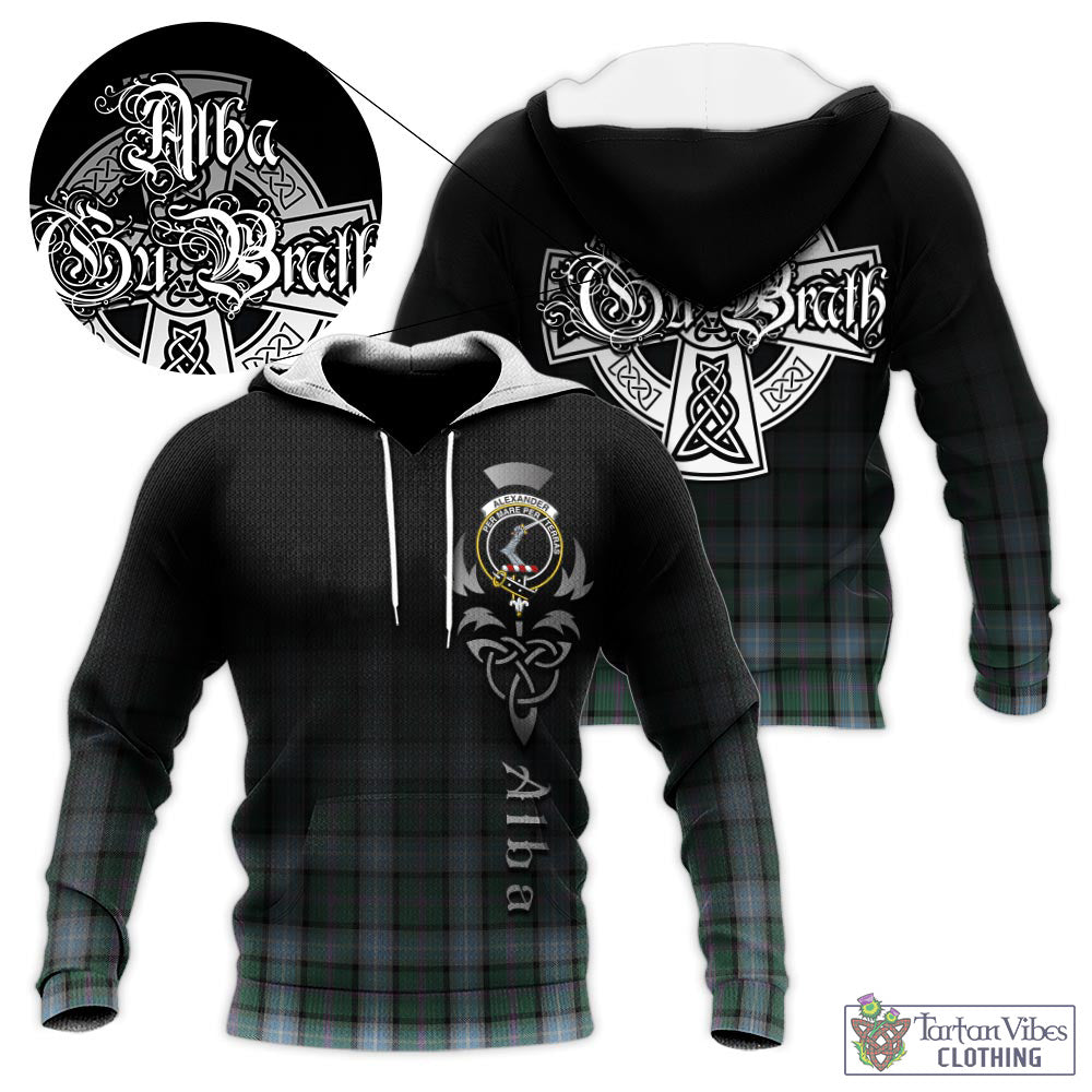 Tartan Vibes Clothing Alexander of Menstry Hunting Tartan Knitted Hoodie Featuring Alba Gu Brath Family Crest Celtic Inspired