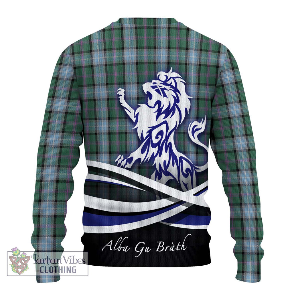 Alexander of Menstry Hunting Tartan Knitted Sweater with Alba Gu Brath Regal Lion Emblem - Tartanvibesclothing Shop