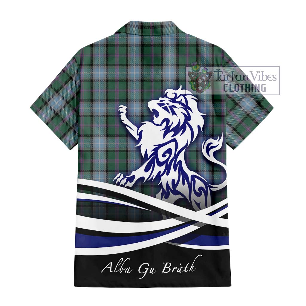 Tartan Vibes Clothing Alexander of Menstry Hunting Tartan Short Sleeve Button Shirt with Alba Gu Brath Regal Lion Emblem