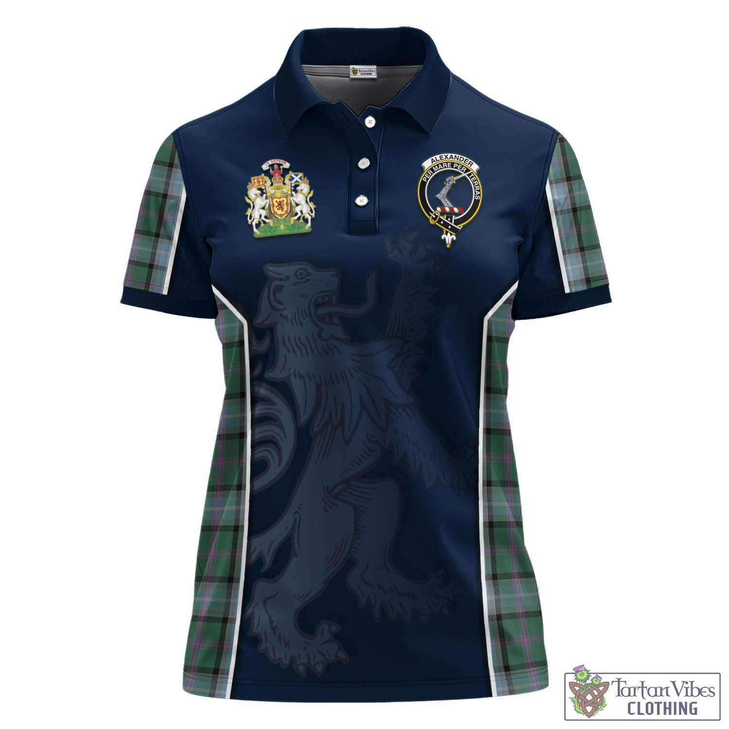 Alexander of Menstry Hunting Tartan Women's Polo Shirt with Family Crest and Lion Rampant Vibes Sport Style - Tartan Vibes Clothing