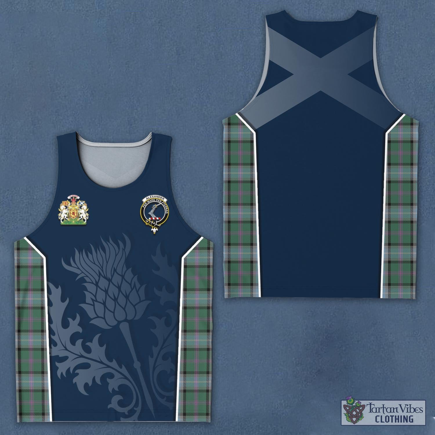 Tartan Vibes Clothing Alexander of Menstry Hunting Tartan Men's Tanks Top with Family Crest and Scottish Thistle Vibes Sport Style