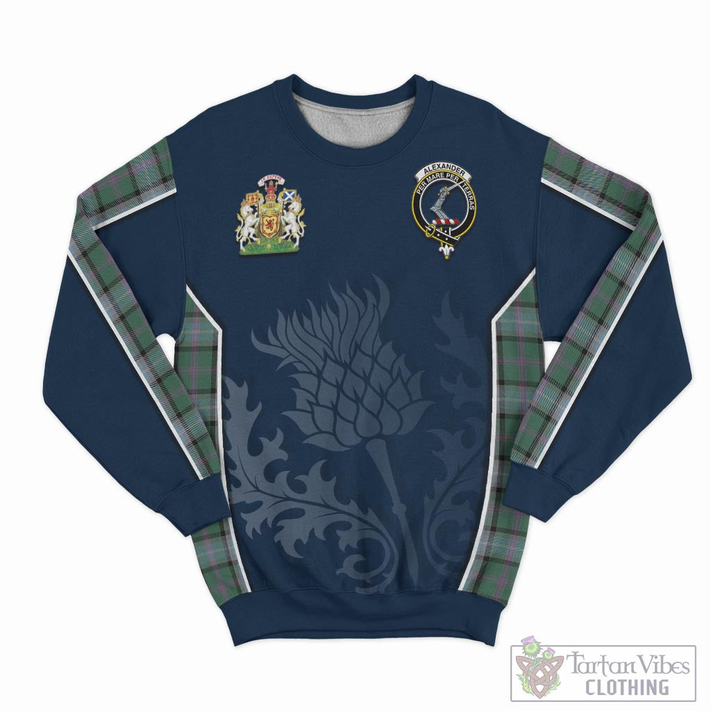 Tartan Vibes Clothing Alexander of Menstry Hunting Tartan Sweatshirt with Family Crest and Scottish Thistle Vibes Sport Style