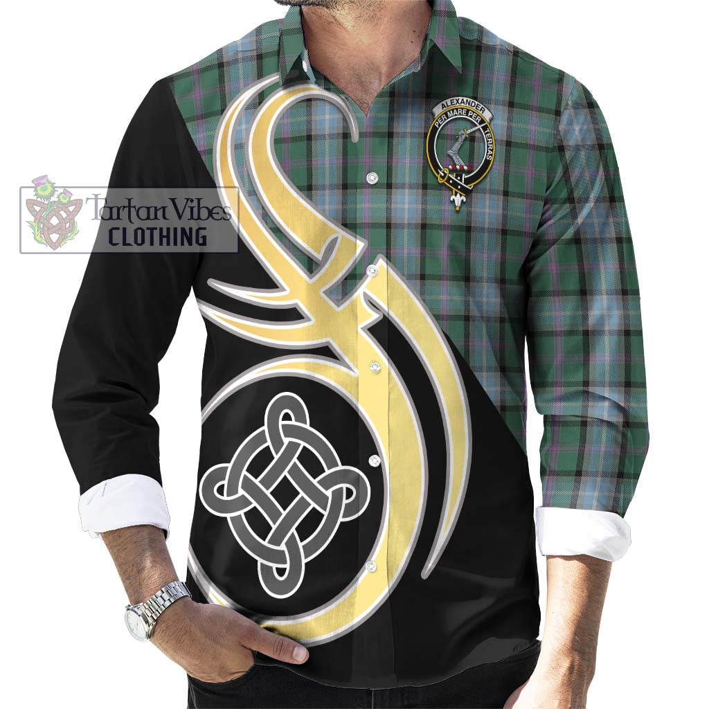 Alexander of Menstry Hunting Tartan Long Sleeve Button Shirt with Family Crest and Celtic Symbol Style - Tartan Vibes Clothing