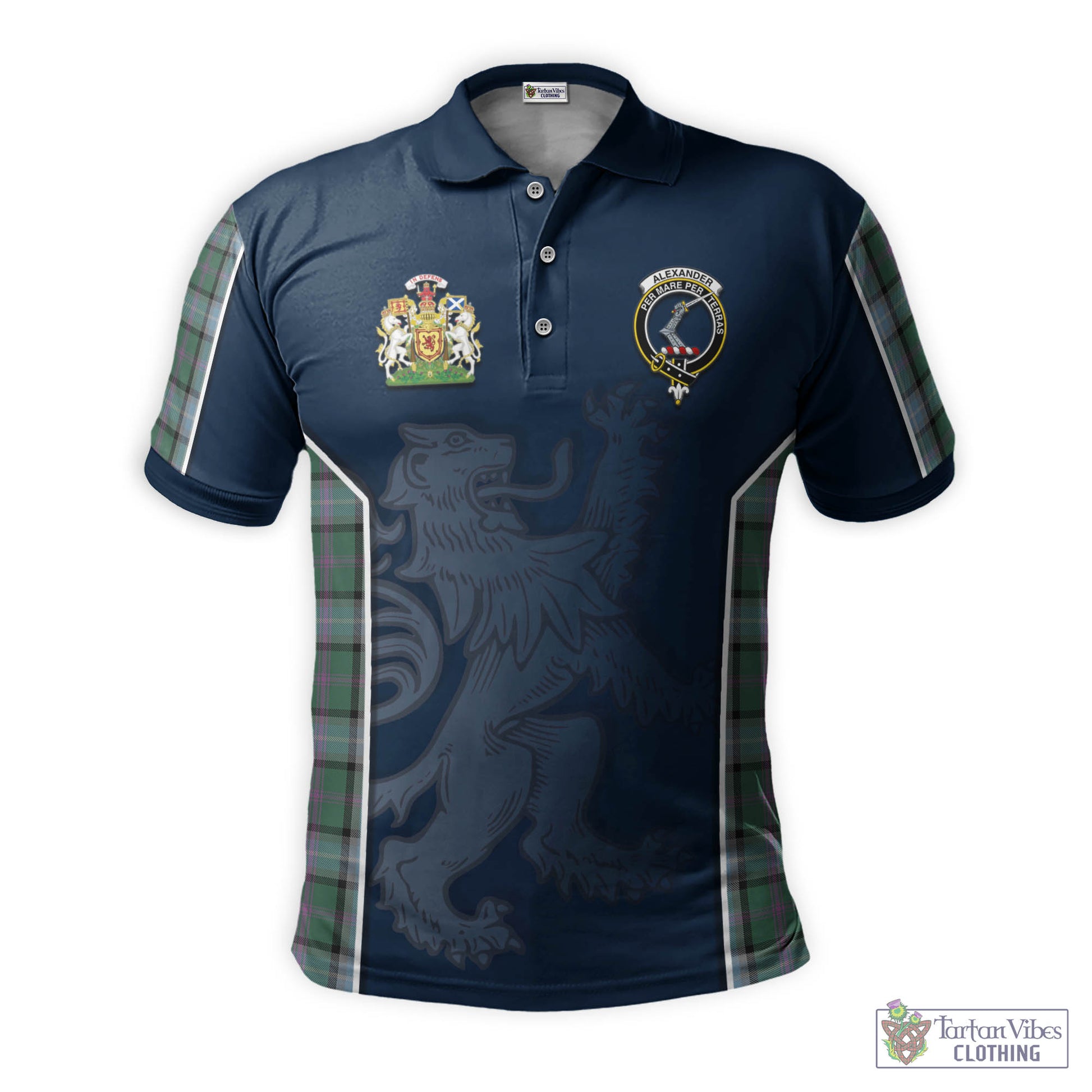 Tartan Vibes Clothing Alexander of Menstry Hunting Tartan Men's Polo Shirt with Family Crest and Lion Rampant Vibes Sport Style