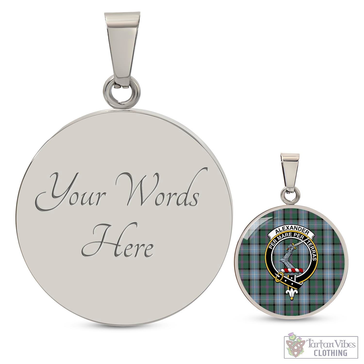 Tartan Vibes Clothing Alexander of Menstry Hunting Tartan Circle Necklace with Family Crest