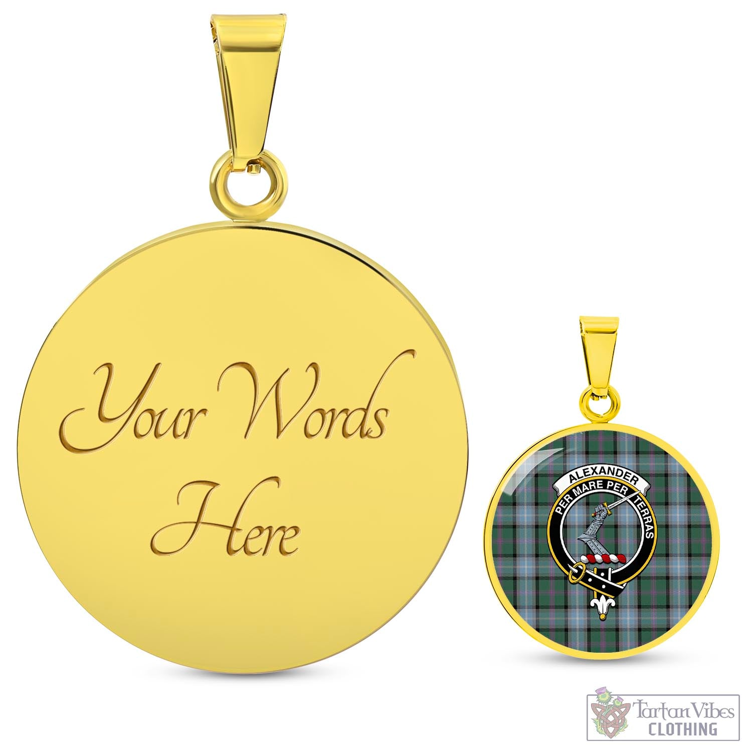 Tartan Vibes Clothing Alexander of Menstry Hunting Tartan Circle Necklace with Family Crest