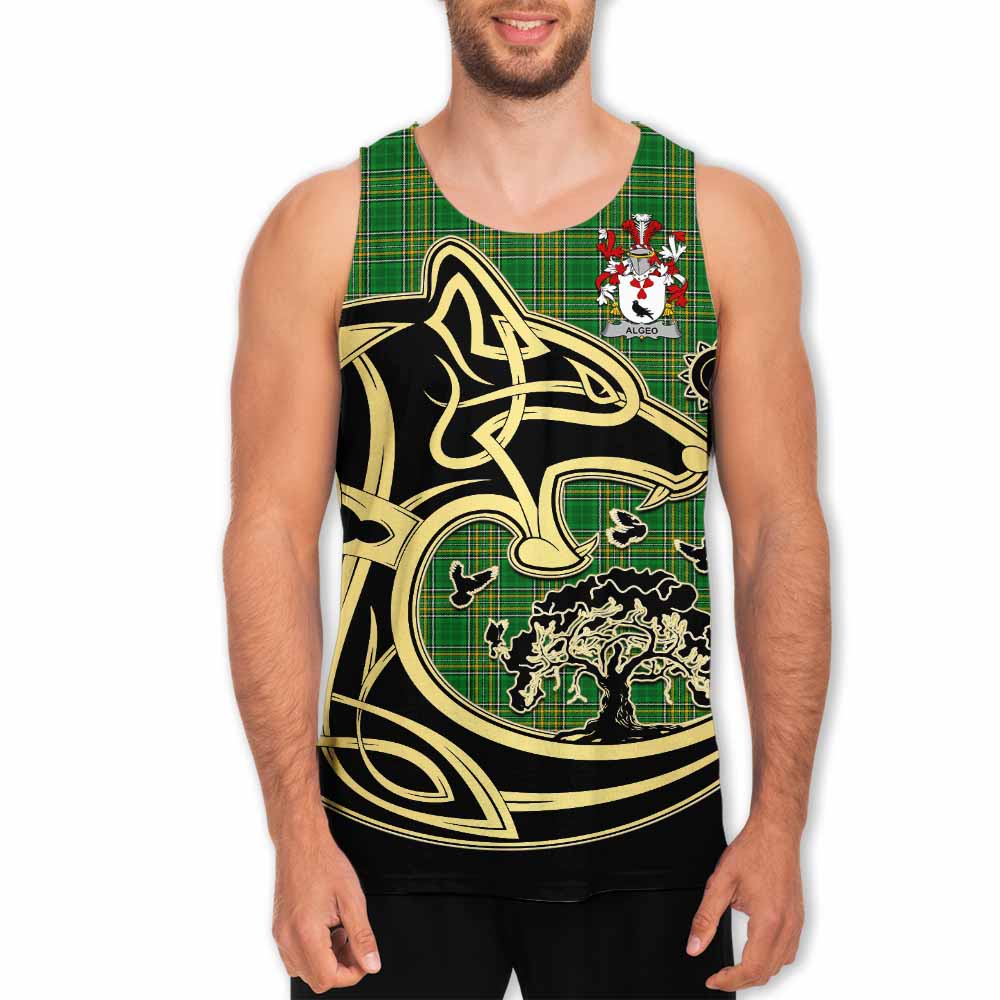 Tartan Vibes Clothing Algeo Irish Tartan Men's Tank Top with Coat of Arms Celtic Wolf Style