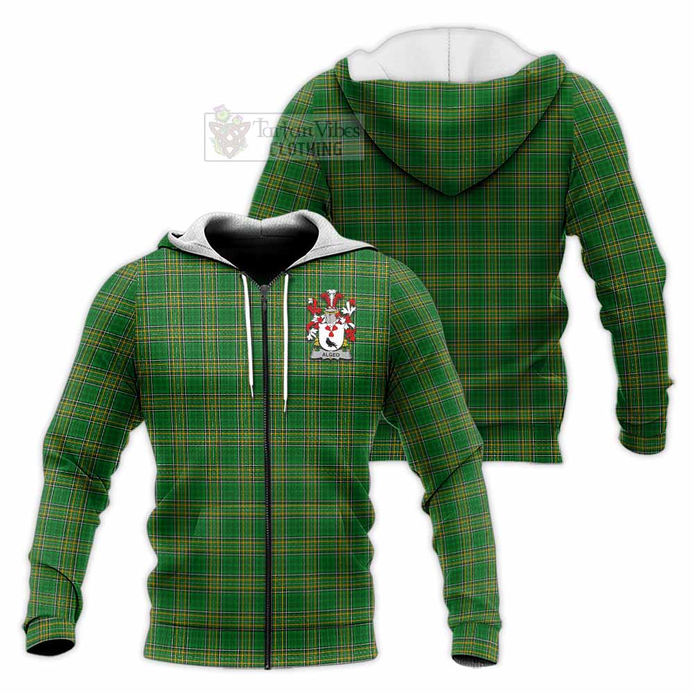 Tartan Vibes Clothing Algeo Irish Clan Tartan Knitted Hoodie with Coat of Arms