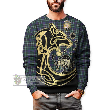 Allardice Tartan Sweatshirt with Family Crest Celtic Wolf Style