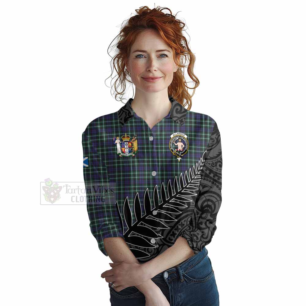 Tartan Vibes Clothing Allardice Crest Tartan Women's Casual Shirt with New Zealand Silver Fern Half Style