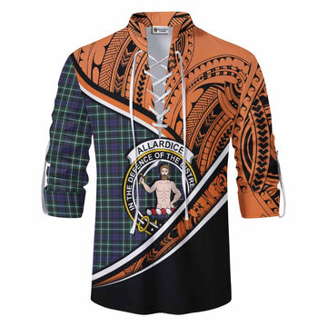 Allardice Crest Tartan Ghillie Kilt Shirt with Polynesian Vibes Style - Orange Version