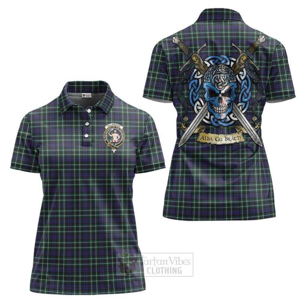 Tartan Vibes Clothing Allardice Tartan Women's Polo Shirt with Family Crest Celtic Skull Style