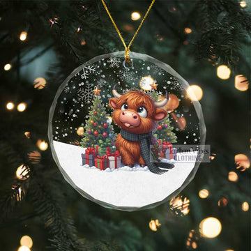 Allardice Clan Christmas Glass Ornament with Adorable Highland Coo