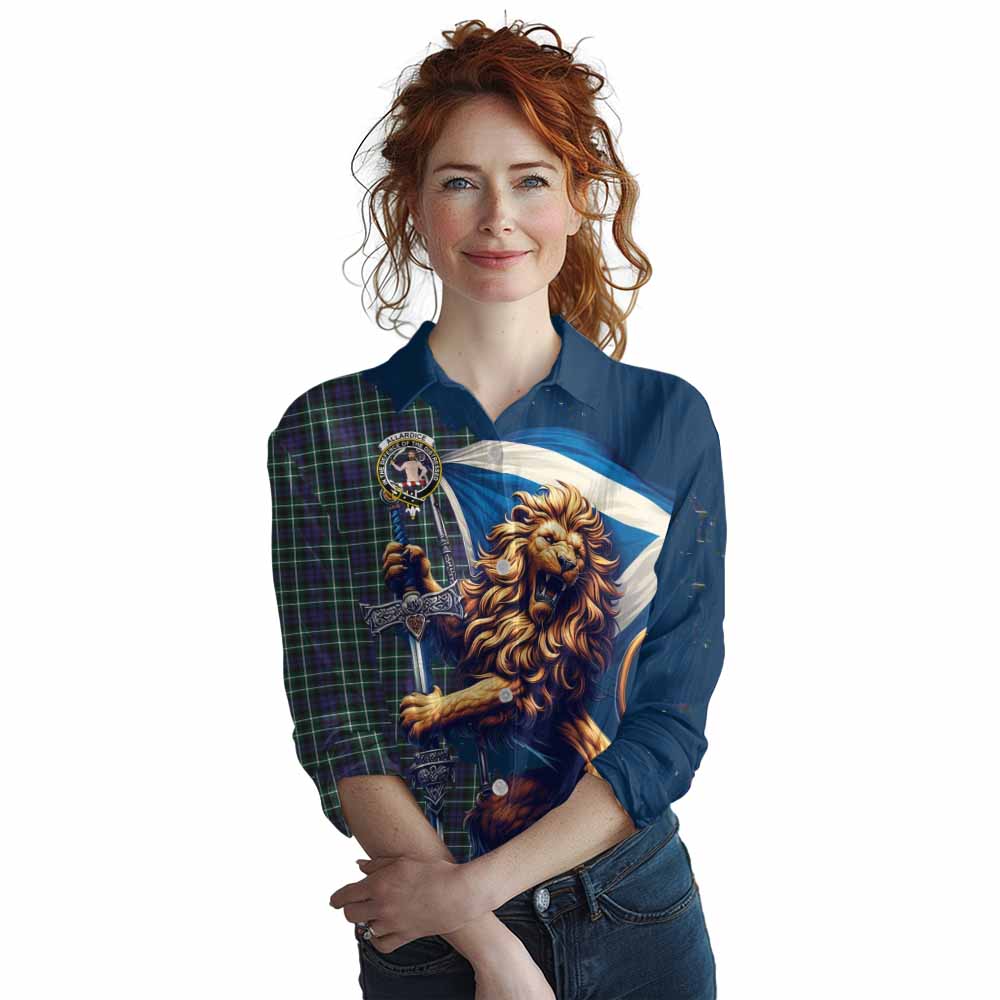 Tartan Vibes Clothing Allardice Tartan Family Crest Women's Casual Shirt with Scottish Majestic Lion