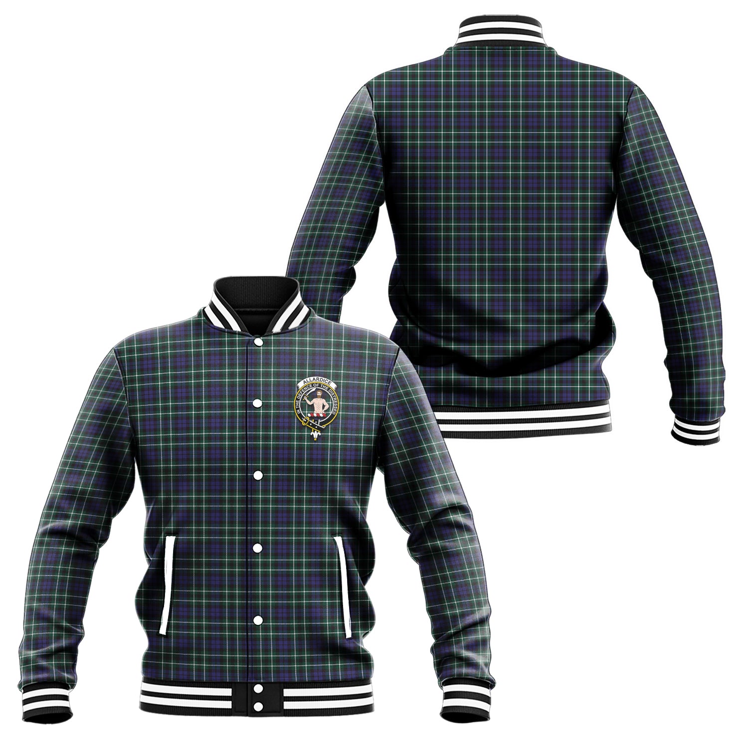 Allardice Tartan Baseball Jacket with Family Crest Unisex - Tartan Vibes Clothing