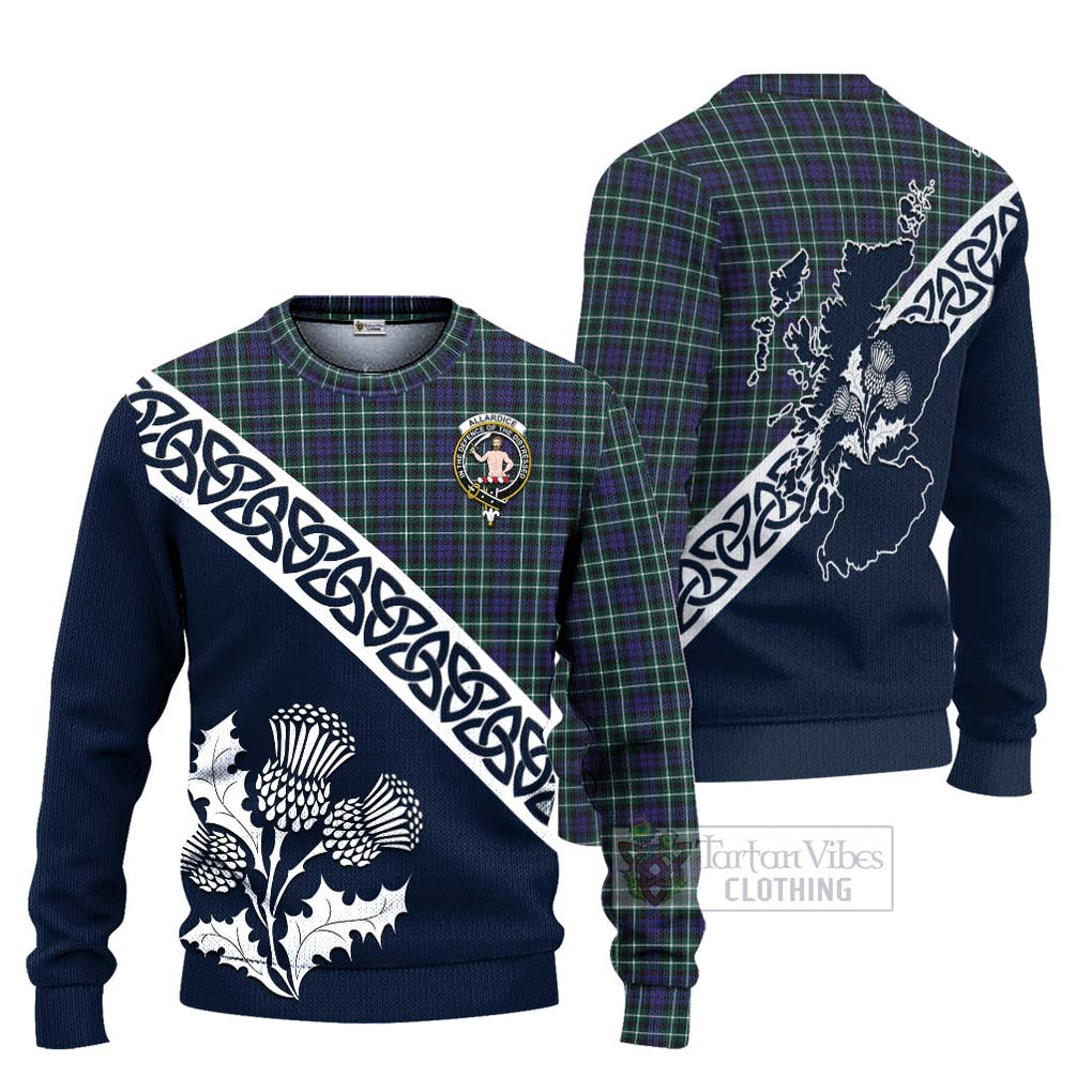 Tartan Vibes Clothing Allardice Tartan Knitted Sweater Featuring Thistle and Scotland Map