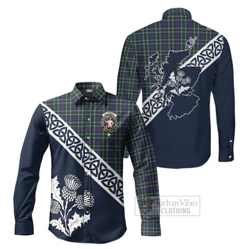 Allardice Tartan Long Sleeve Button Shirt Featuring Thistle and Scotland Map