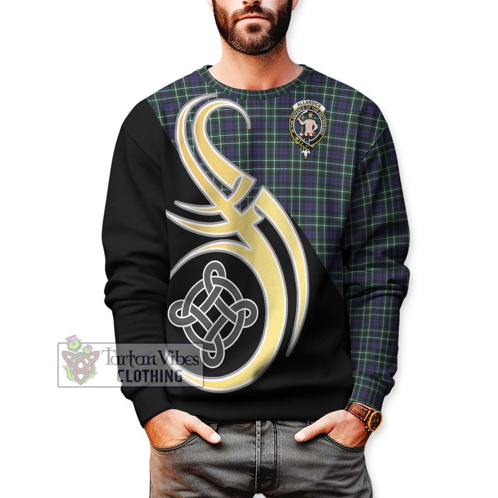 Allardice Tartan Sweatshirt with Family Crest and Celtic Symbol Style Unisex - Tartan Vibes Clothing