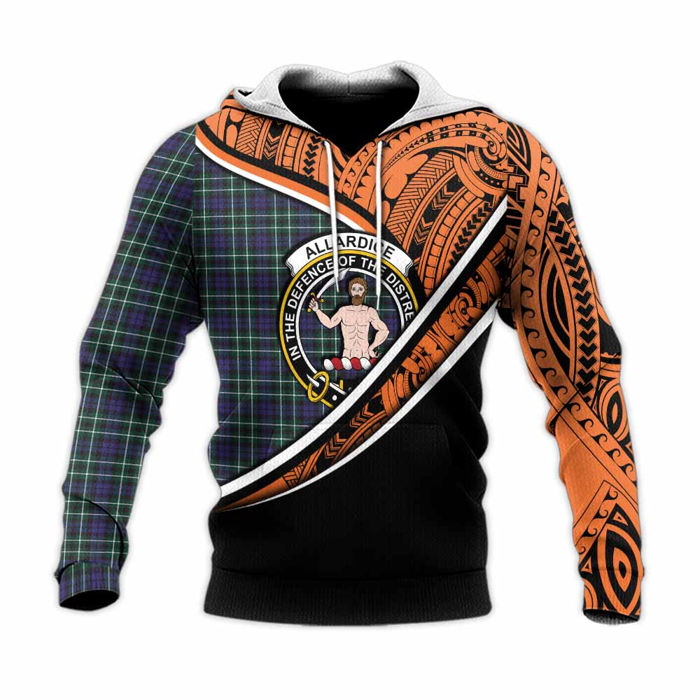 Tartan Vibes Clothing Allardice Crest Tartan Knitted Hoodie with Maori Tattoo Style - Orange Version