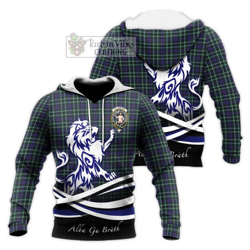 Allardice Tartan Knitted Hoodie with Alba Gu Brath Regal Lion Emblem