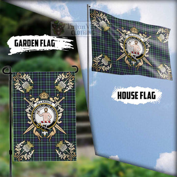 Allardice Tartan Flag with Family Crest and Golden Thistle Crossed Sword Design