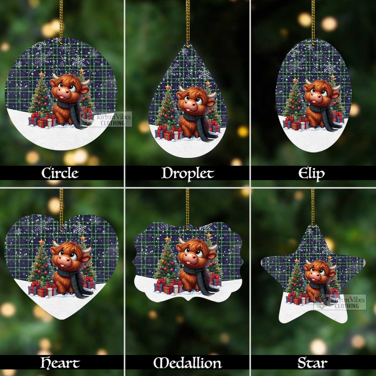 Tartan Vibes Clothing Allardice Tartan Christmas Aluminium Ornament with Adorable Highland Coo