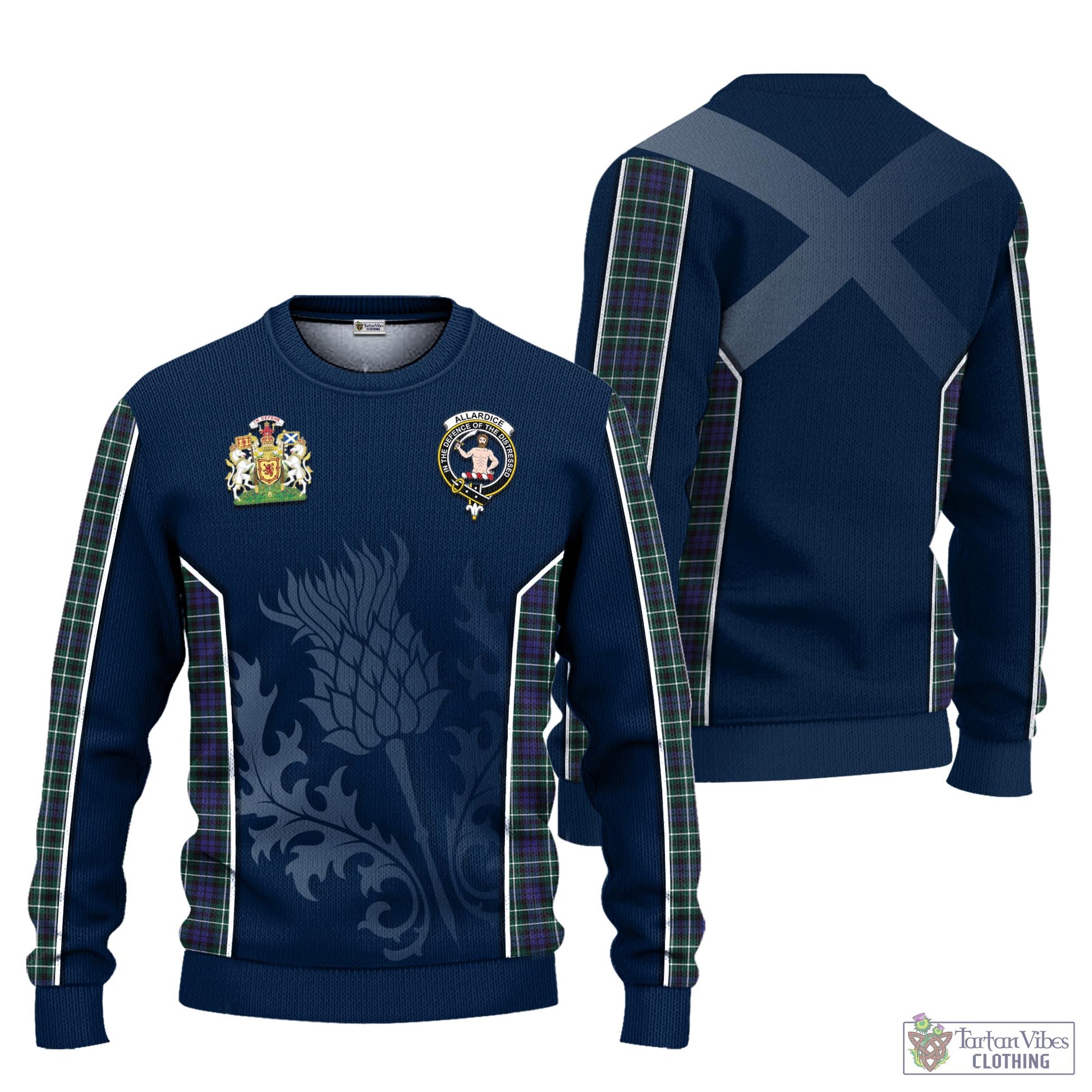 Tartan Vibes Clothing Allardice Tartan Knitted Sweatshirt with Family Crest and Scottish Thistle Vibes Sport Style