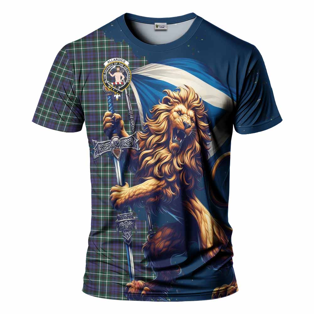 Tartan Vibes Clothing Allardice Tartan Family Crest T-Shirt with Scottish Majestic Lion