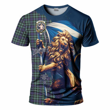 Allardice Tartan Family Crest T-Shirt with Scottish Majestic Lion