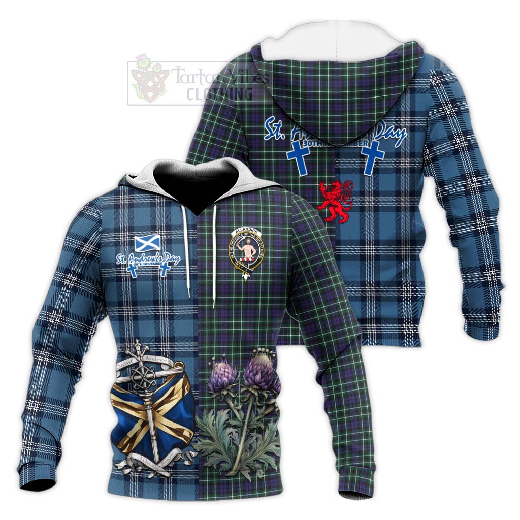 Tartan Vibes Clothing Allardice Tartan Knitted Hoodie Happy St. Andrew's Day Half Tartan Style