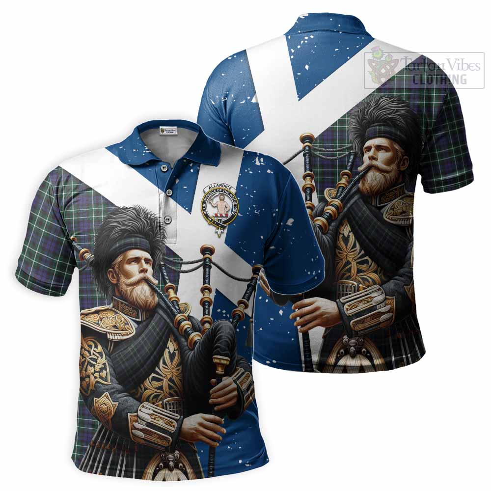 Tartan Vibes Clothing Allardice Tartan Polo Shirt with Family Crest Scottish Bagpiper Vibes