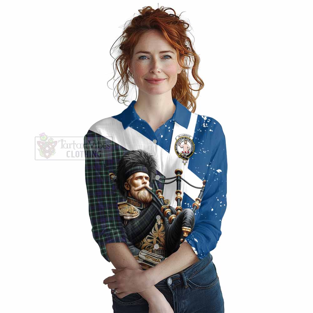 Tartan Vibes Clothing Allardice Tartan Women's Casual Shirt with Family Crest Scottish Bagpiper Vibes