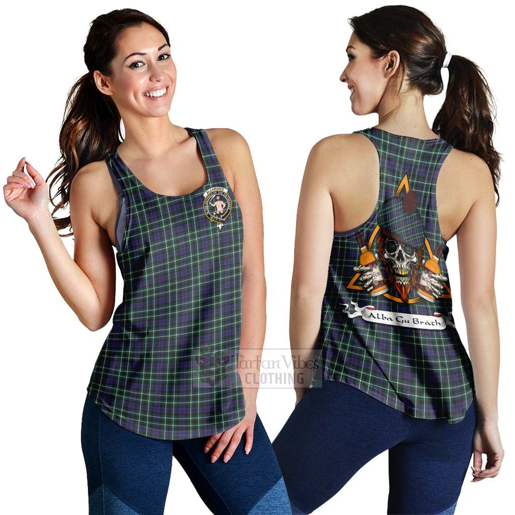 Tartan Vibes Clothing Allardice Tartan Women's Racerback Tanks with Family Crest and Bearded Skull Holding Bottles of Whiskey