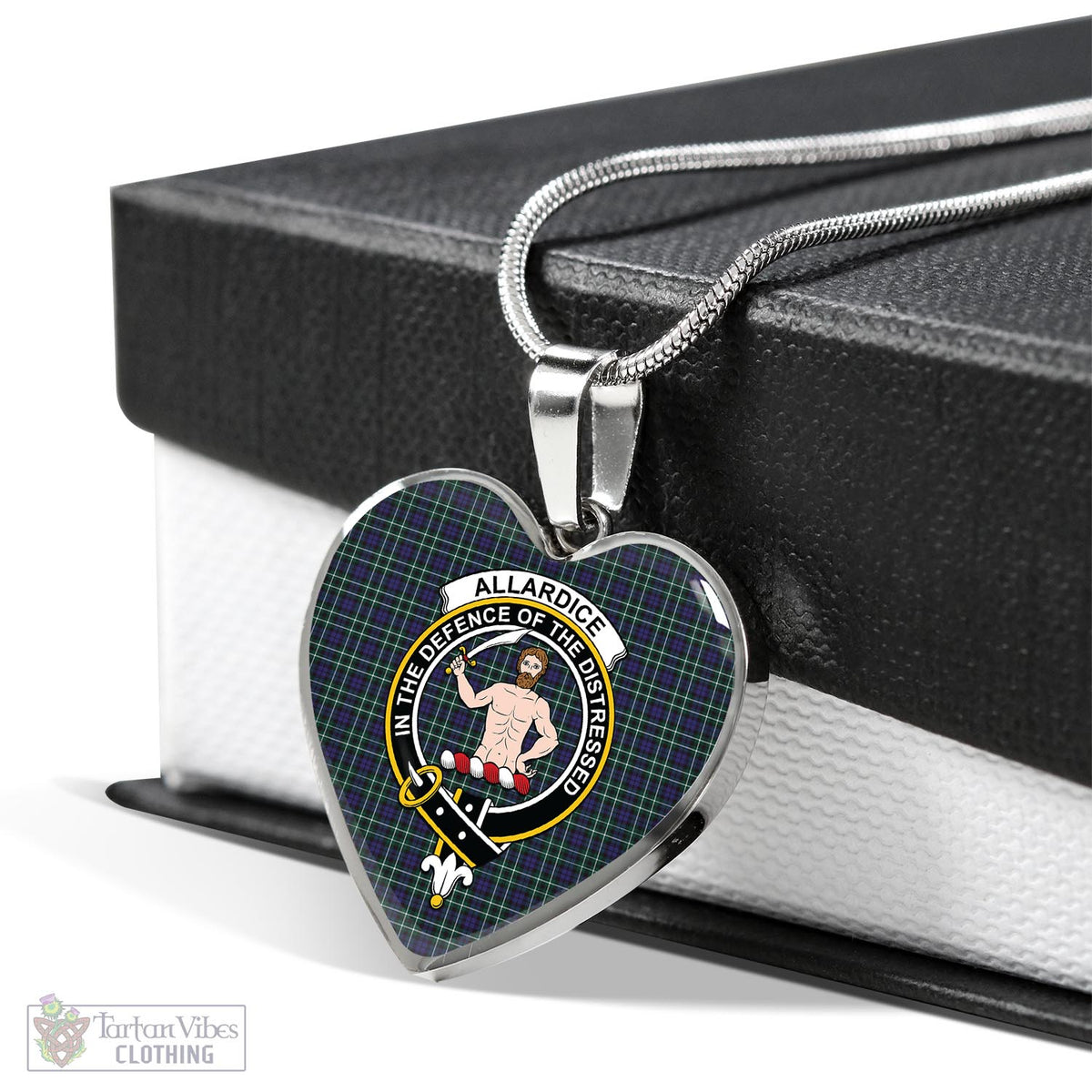 Allardice Tartan Heart Necklace with Family Crest Luxury Necklace (Silver) No - Tartan Vibes Clothing