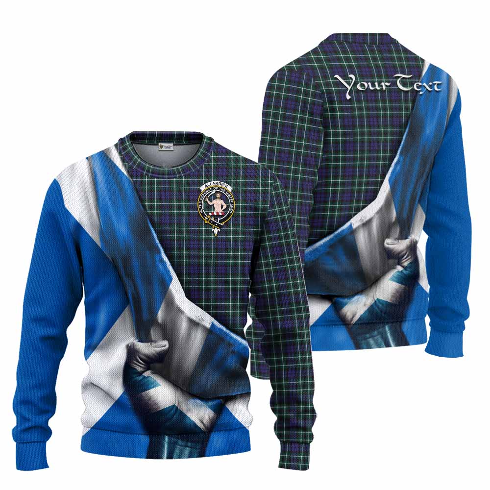 Tartan Vibes Clothing Allardice Tartan Knitted Sweater with Family Crest Scotland Patriotic Style