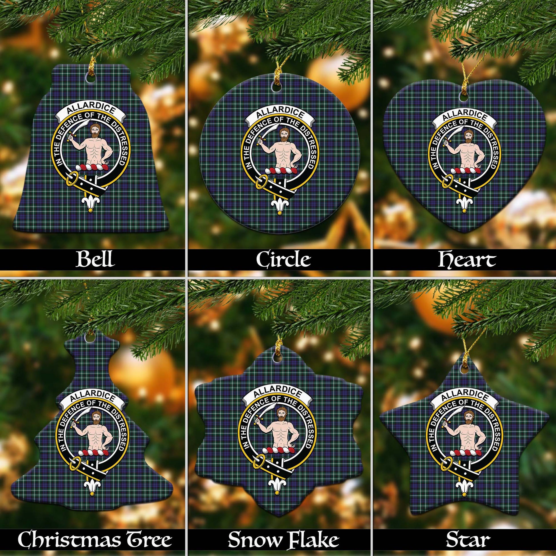 Allardice Tartan Christmas Ornaments with Family Crest Ceramic Bell Pack 1: ornament * 1 piece - Tartanvibesclothing