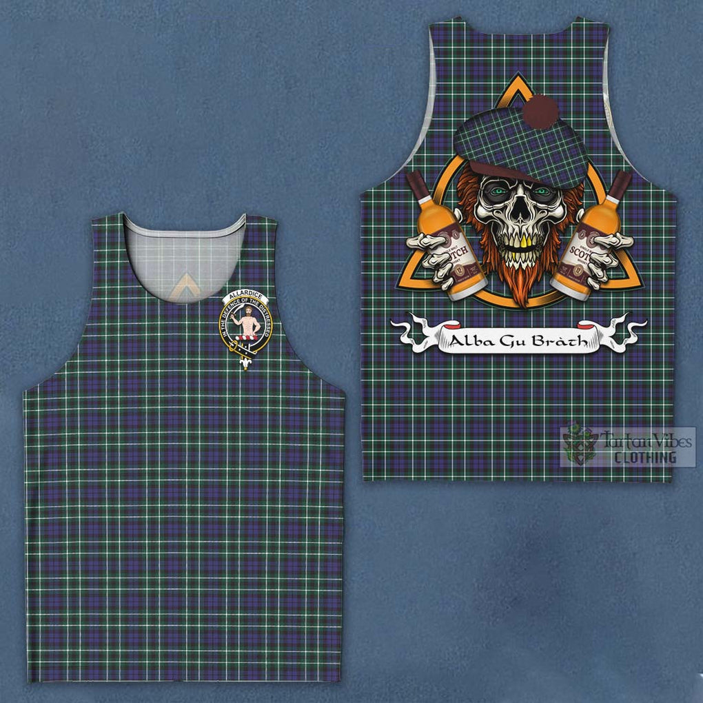 Tartan Vibes Clothing Allardice Tartan Men's Tank Top with Family Crest and Bearded Skull Holding Bottles of Whiskey