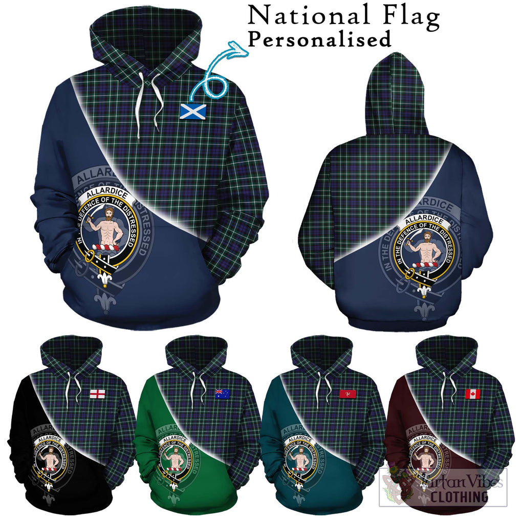 Allardice Tartan Hoodie with Personalised National Flag and Family Crest Half Style Zip Hoodie - Tartanvibesclothing Shop