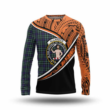 Allardice Crest Tartan Long Sleeve T-Shirt with Polynesian Vibes Style - Orange Version