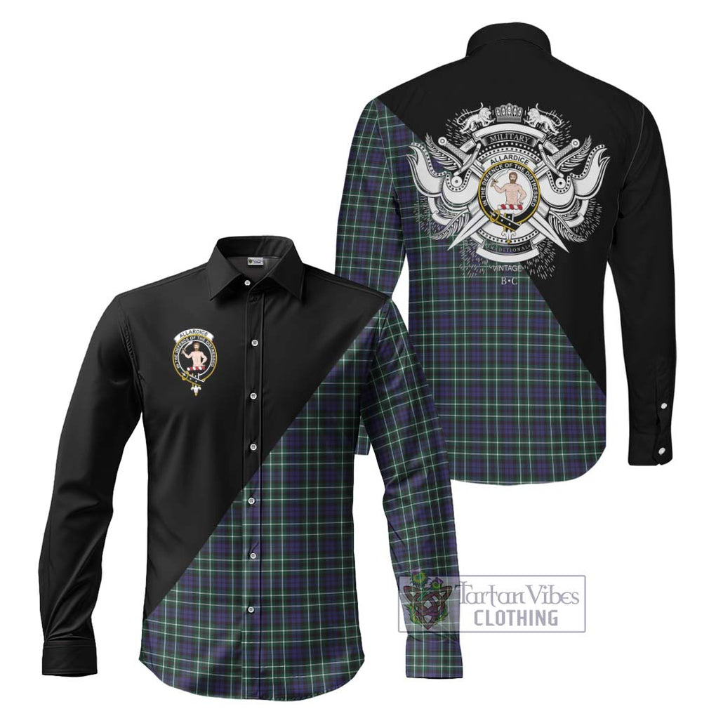 Allardice Tartan Long Sleeve Button Shirt with Family Crest and Military Logo Style Men's Shirt S - Tartanvibesclothing Shop