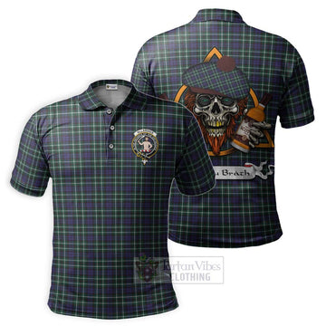 Allardice Tartan Polo Shirt with Family Crest and Bearded Skull Holding Bottles of Whiskey