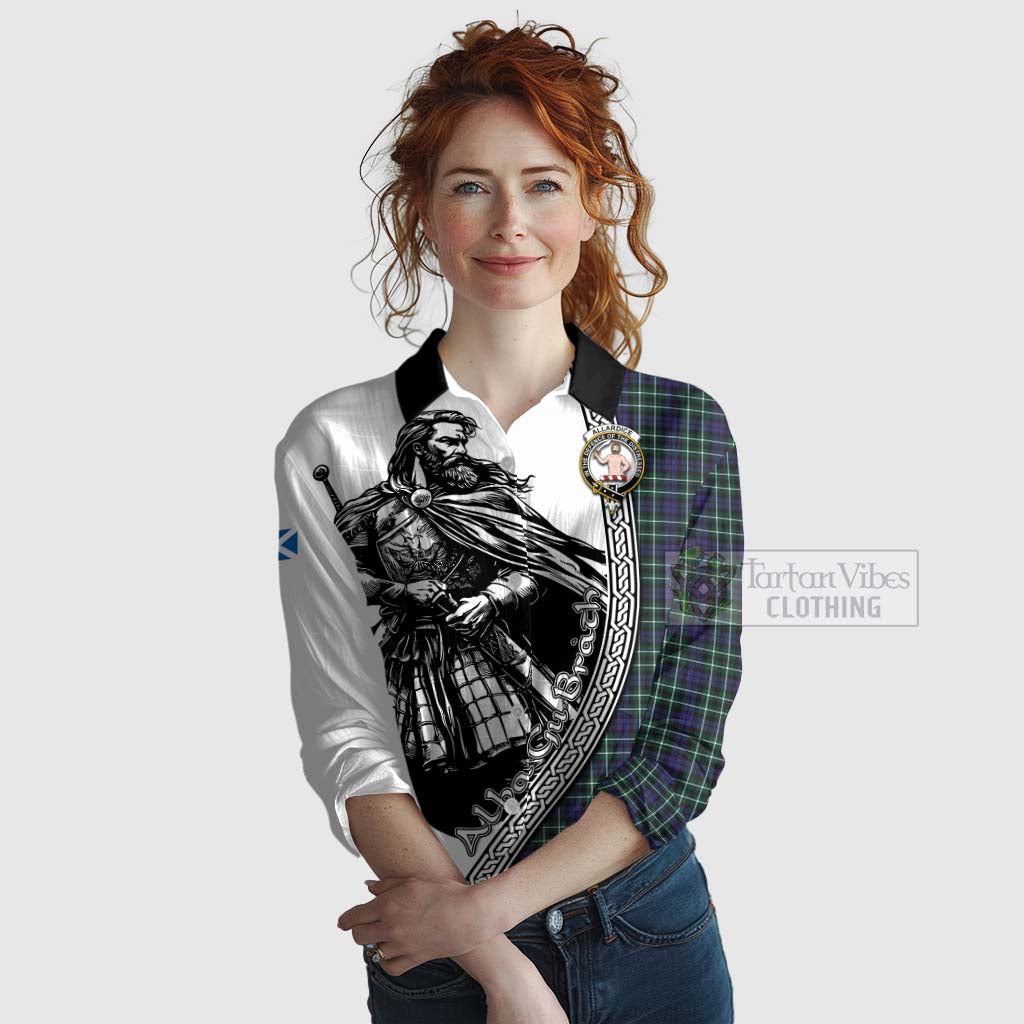 Tartan Vibes Clothing Allardice Tartan Clan Crest Women's Casual Shirt with Highlander Warrior Celtic Style