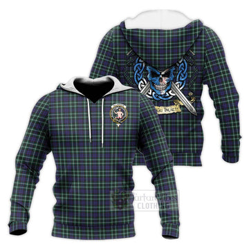 Allardice Tartan Knitted Hoodie with Family Crest Celtic Skull Style