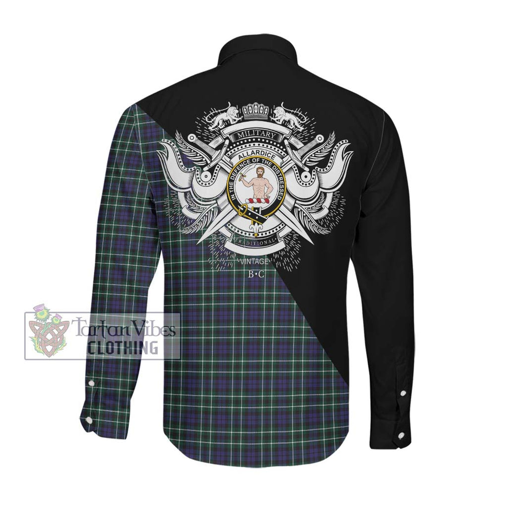 Allardice Tartan Long Sleeve Button Shirt with Family Crest and Military Logo Style Men's Shirt - Tartanvibesclothing Shop